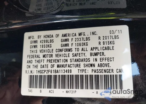 2011 Honda Accord 2.4 Se from USA, damaged, VIN 1HGCP2F61BA113499